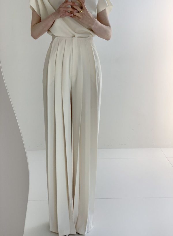 Casual Summer Wide Leg Pants For Women High Waist Ruched Solid Minimalist Trousers Female Fashion