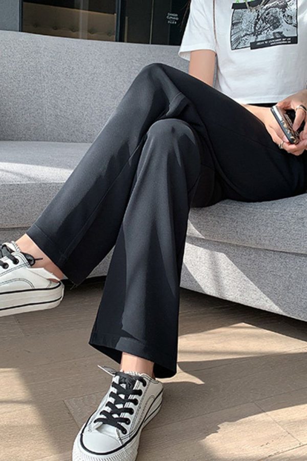 Casual Loose Wide-Leg High-Waisted Straight Pants | Black | M