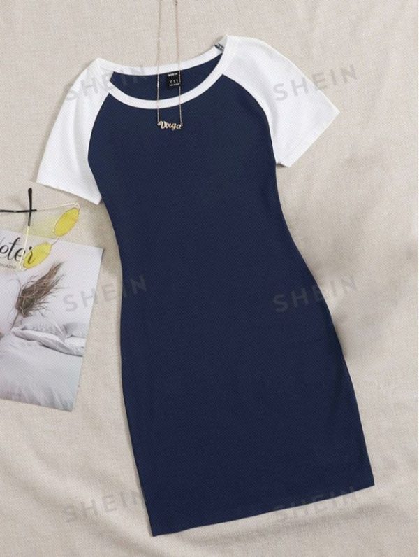 SHEIN EZwear Colorblock Raglan Sleeve Bodycon Dress