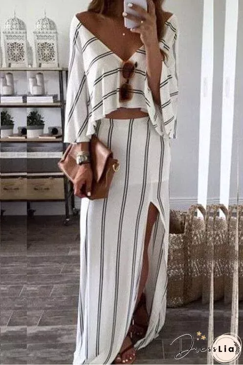 loose white stripe dress two piece
