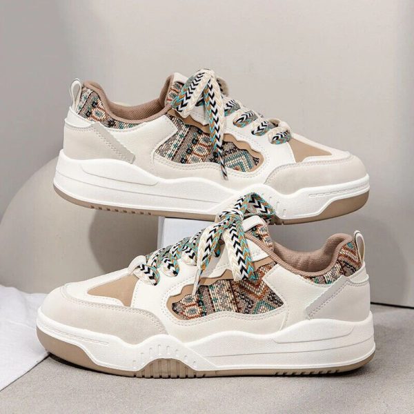 Fashion Shoe Spring Thick Sole Sneaker Girls Breathable Lace-up Colorful Sneaker