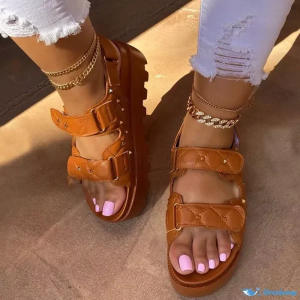 OrcaJump - Casual Light Brown Patchwork Wedge Shoes for Outdoor Comfort - Light Brown, US6.5[EU37]