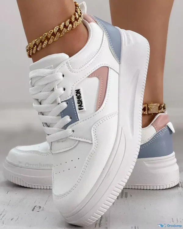 OrcaJump - Premium Colorblock Lace-up Sneakers with Breathable Design - pink&white, US8