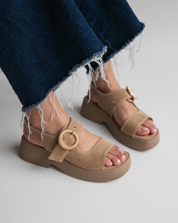 Beige Suede Platform Sandals | Chunky Buckle Strap Summer Shoes | Comfortable Walking Sandals for Women | Casual Open Toe Sandals