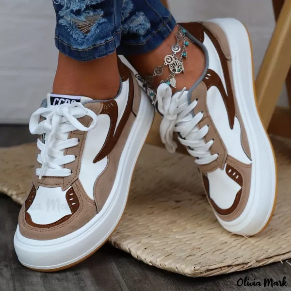 Olivia Mark - Elegant Colorblock Skate Shoes for Women - Khaki, 7