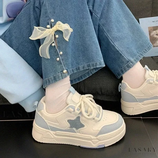 Lasaky - Blue Star Pattern Platform Sneakers: Lightweight Casual Sports Shoes with Thick Soles