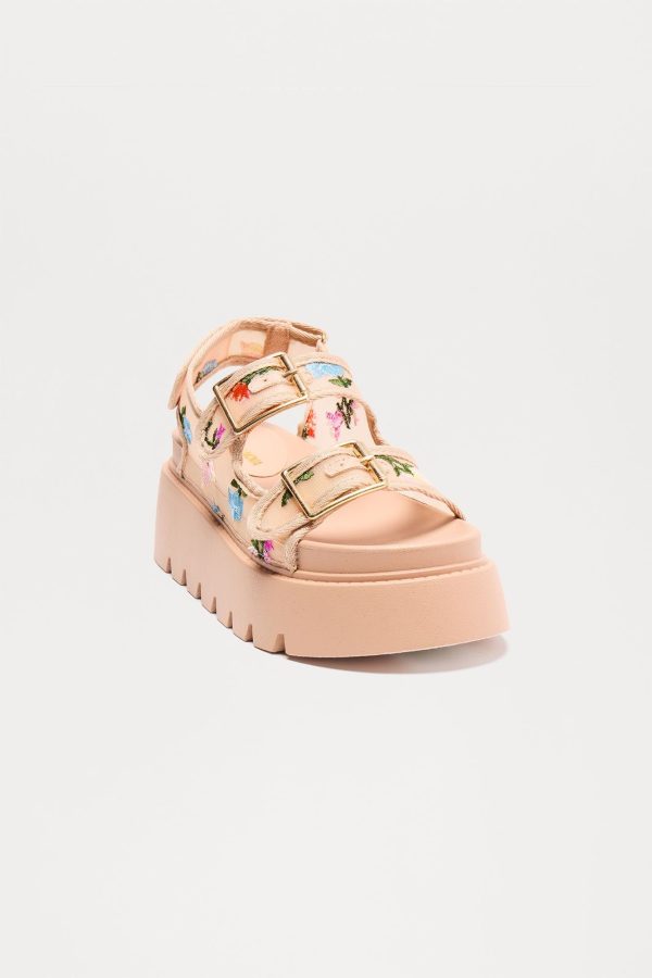 Women's Spring Flowers Platform Sandals in Nude Size 11
