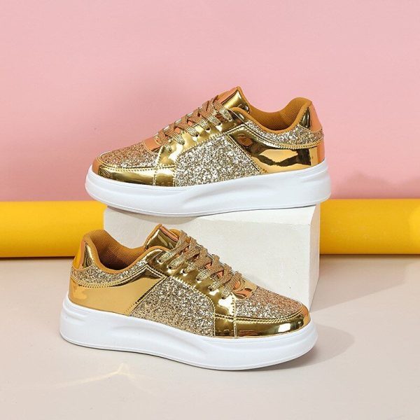 Women's Sparkly Pink Glitter Sneakers with Lace-Up Closure and Comfortable Sole - Perfect for Casual Wear and Parties