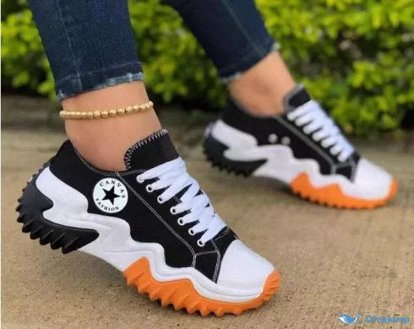 Orcajump - Stylish Canvas Shoes with Thick Soles and Low-Cut Design for Increased Height and Fashionable Strap Detail - black, 39