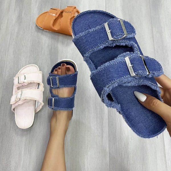 Hazel Blues® |  Raw Hem Open Toe Double Buckle Sandals - Tangerine / 40(US9)
