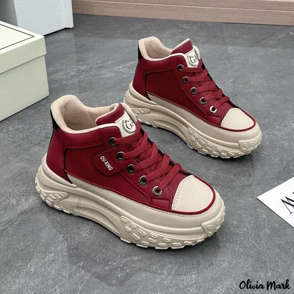 Olivia Mark - High Heel Sneakers for the Modern Woman - Wine Red, 35