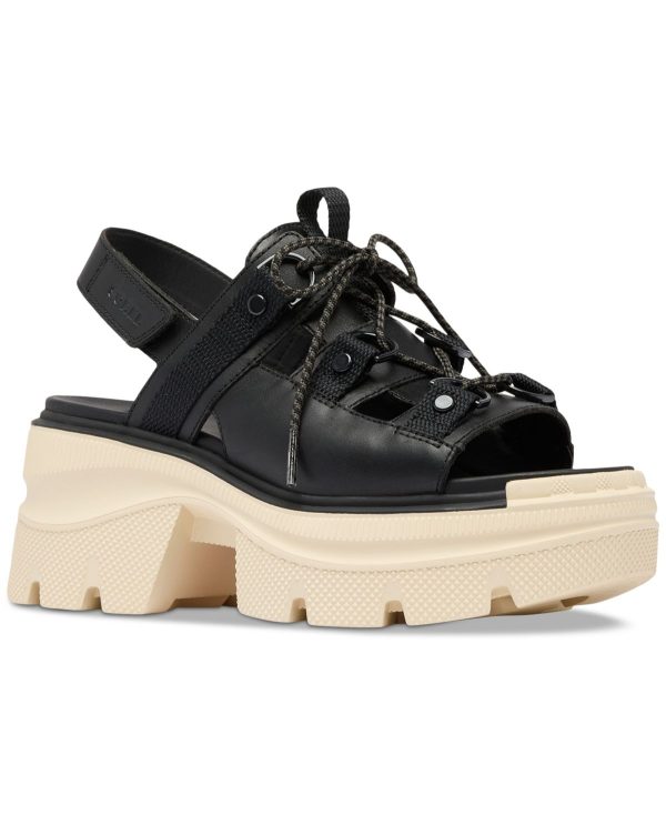 Sorel Women's Rein Laced Platform Sandals - Black, Bleached Ceramic