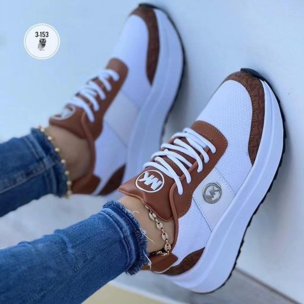 Zingj Women's Casual Sloping Heel Sneakers 2024 New Large Size Lace Medium Heel Large Mesh Single Shoes Size 43 Dark Brown-41