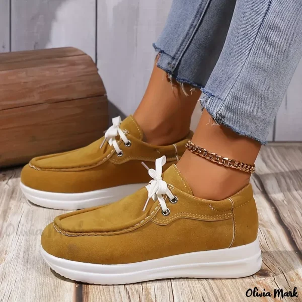 Olivia Mark - Solid Color Suedette Low Top Walking Shoes - Light Brown, 9