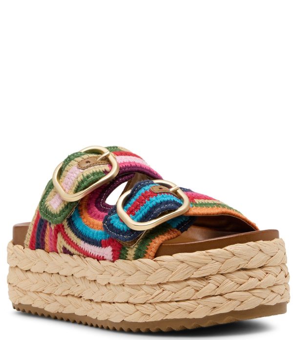 Steve Madden Klare Multicolor Woven Embroidered Fabric Platform Espadrille Slide Sandals -  11