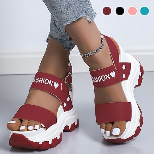 Women's Chunky Platform Sandals – Black and White Sporty Wedge Sandals with Adjustable Straps, Trendy Summer Shoes for Casual Outfits  Streetwear
