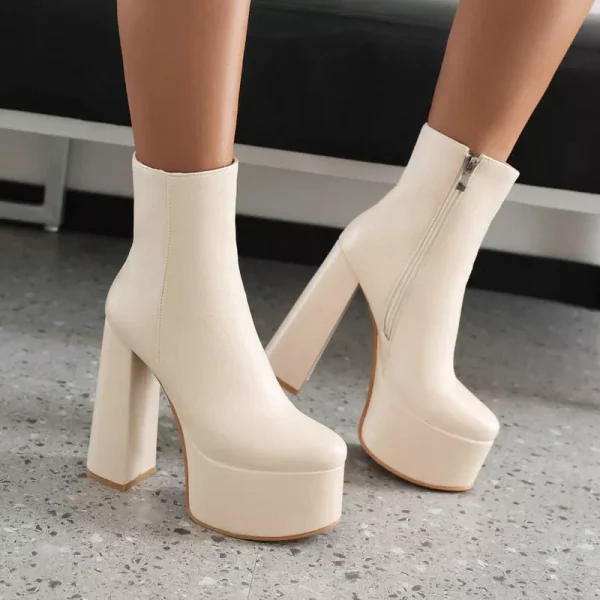 Zingj Fashion Platform Women Ankle Boots Autumn Winter Chunky High Heel Punk Boots Square Toe Zipper Lady Shoes Plus Size 42 43