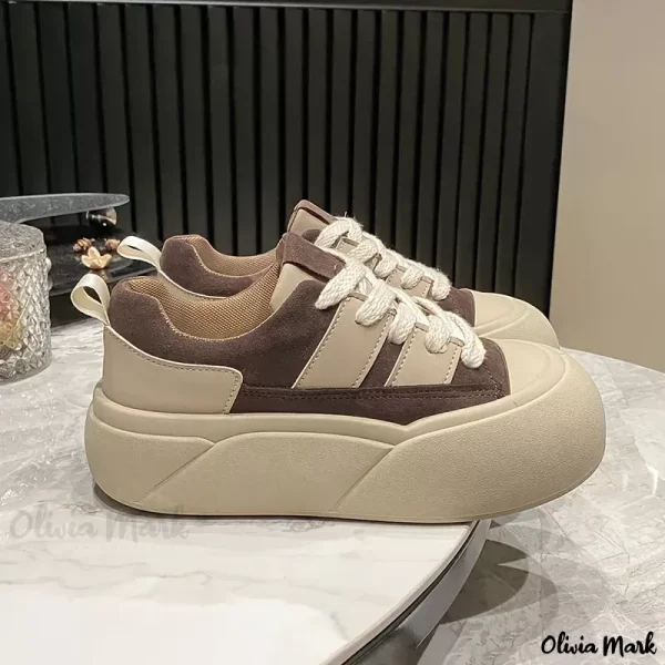 Olivia Mark - Trendy Women's Skate Shoes with Round Toe Lacing - Khaki, 7