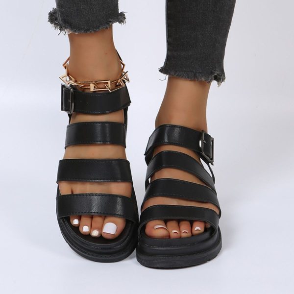 Hazel Blues® |  Peep Toe Buckle Platform Sandals - Burgundy / 37(US6)