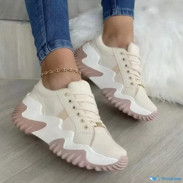 Orcajump - Low-Cut Sport Shoes with Thick Soles and Sawtooth Design, Ideal for Casual Wear - Beige White, 35
