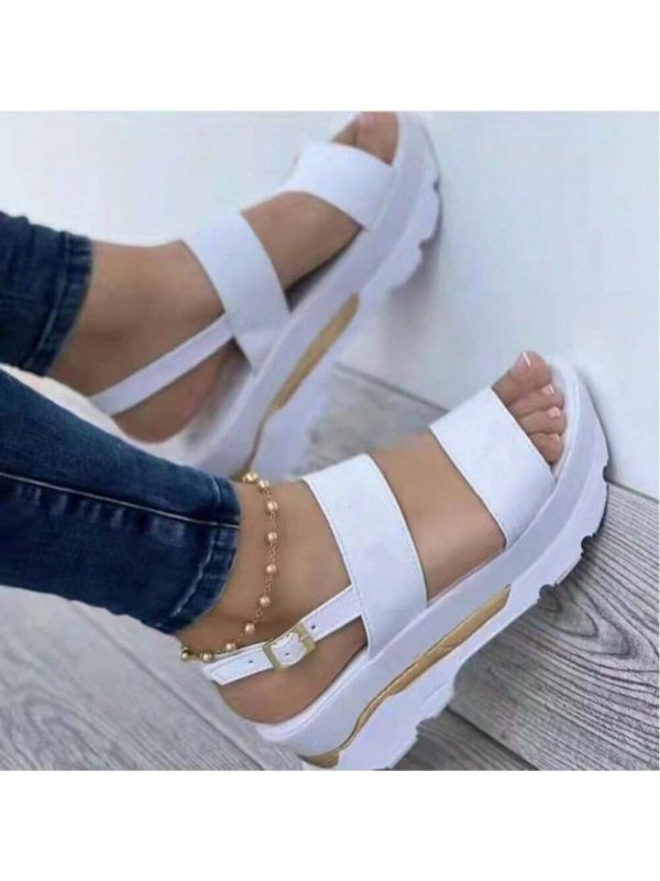 Wide-Faced Women's Sandals With A Single Strap, European And American Style, Thick-Soled, Wedge-Heeled, Casual