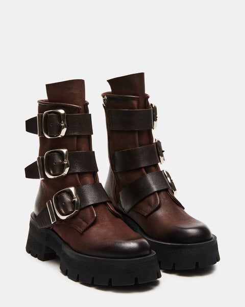 ROLAND Brown Leather Ankle Lug Sole Bootie | Women's Booties