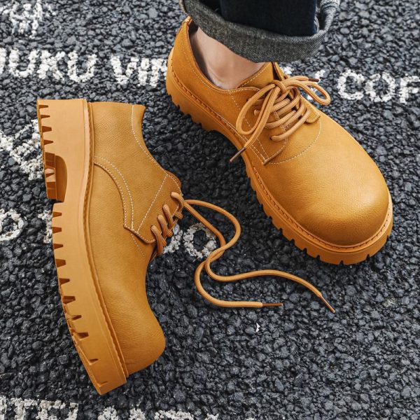 Zingj Zingj Shoes Men's Shoes Black Dumb Bright White Head Leather Shoes 2023 New Autumn And Winter Thick Bottom Tide Shoes 1026-A Yellow-45