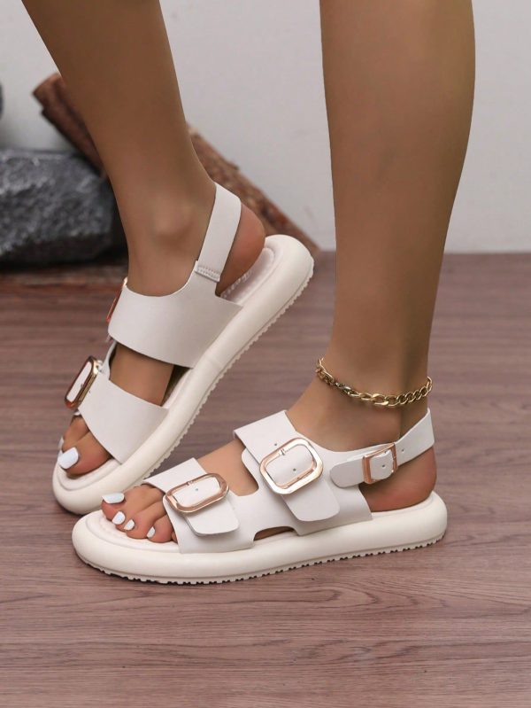 Women Buckle Decor Slingback Sandals, Fashion Summer Flat Sandals
