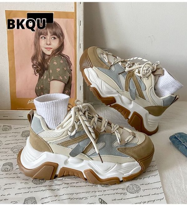 Zingj New Spring Women Casual Sneakers Woman Fashion Platform Flats Lace Up Outdoor Walking Shoes Black Zapatillas Mujer Black-35