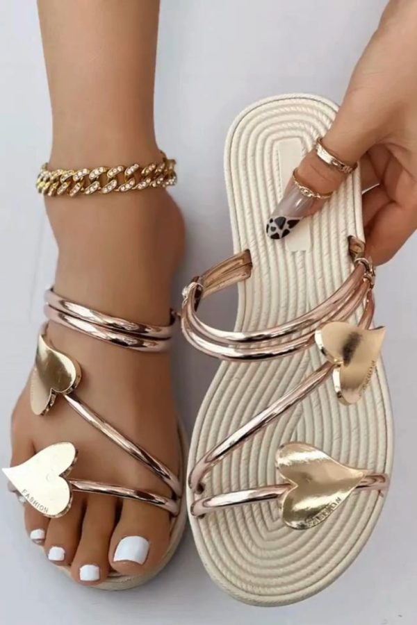 Women's Heart Flat Slide Sandals, Fashionable Open Toe Non Slip Shoes, Outdoor Beach Slides