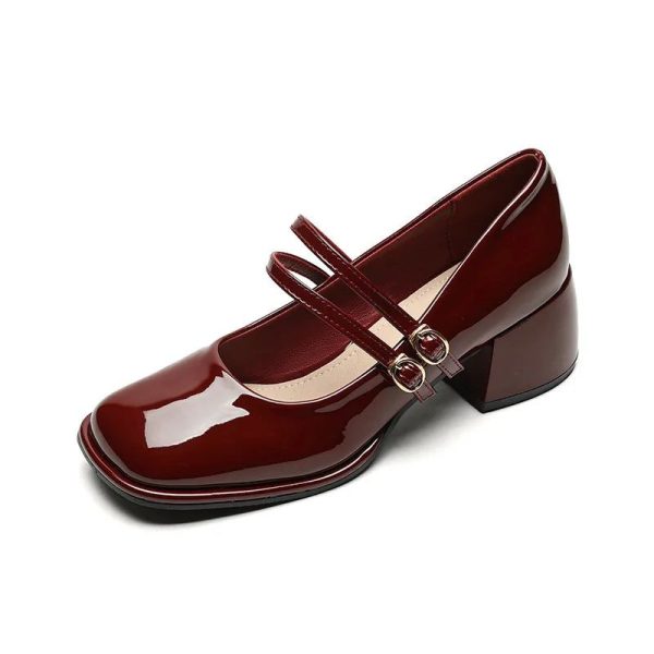 2023 spring women's shoes ladies high heels Casual Mary Janes white square toe design career and commuting Korean style 41-43 - Claret / 38