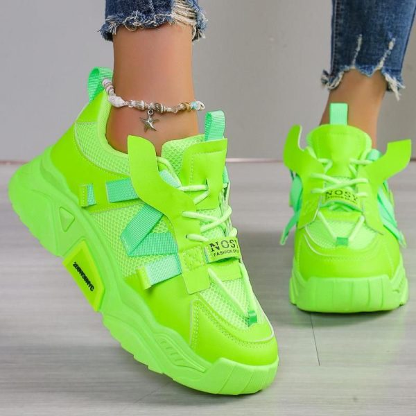 Spring Women Green Casual Shoes Thick Sole Sports Shoes Spring Autumn Fashion Luxury Chunky Sneakers