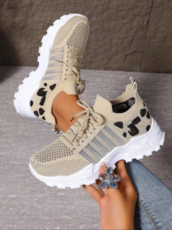 Women's Fashion Leopard Print Lace Up Low Top Sneakers, Casual Comfortable Sports Running Shoes, Female All-Match Round Toe Shoes For Daily Wear
