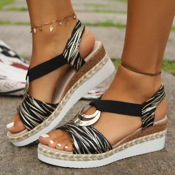 Hazel Blues® |  Peep Toe Wedge Sandals - Light Gray / 36(US5)