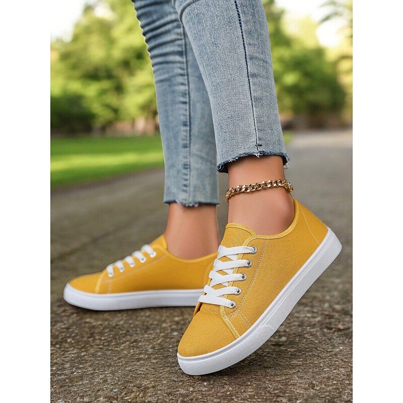 Canvas Lace-Up Sneakers for Women – Classic and Comfortable Sneakers for Everyday Wear, Perfect for Casual Outings and Weekend Adventures