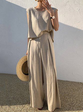 Women Plain Summer Urban No Elasticity Regular Fit Sleeveless Regular H-Line Regular Tank Tops