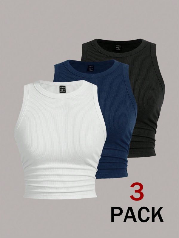 Summer Multicolor Knitted Women's Fitted Cropped Tank Top