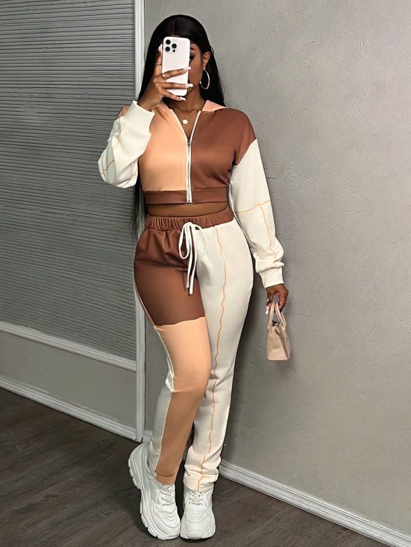 Winter New Arrival Valentine's Day, New Year Party, Date, Daily Casual Streetwear Contrast Color Cardigan & Pants 2 Pieces Set For Women