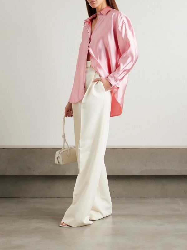 Abadia - Oversized Silk-twill Shirt - Pink - large