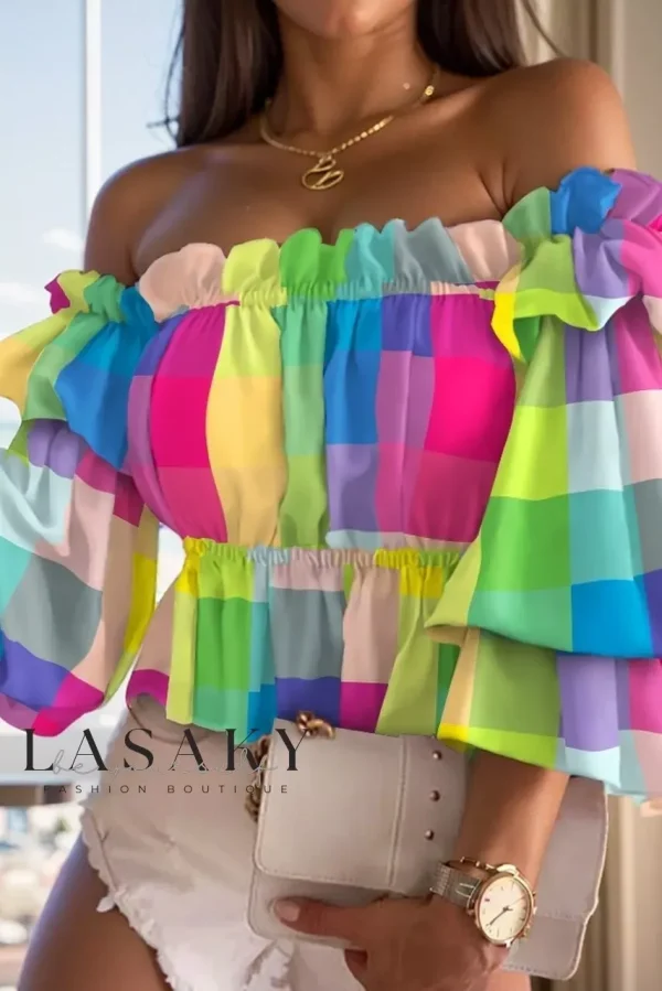 Lasaky - Chic Pleated Shoulder Shirt: A Must-Have Fashion Staple - Plaid, XXL