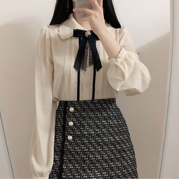 Hot Sales Women's Cute Tops Preppy Style Vintage Japaneses Korea Design Button Elegant Formal Work