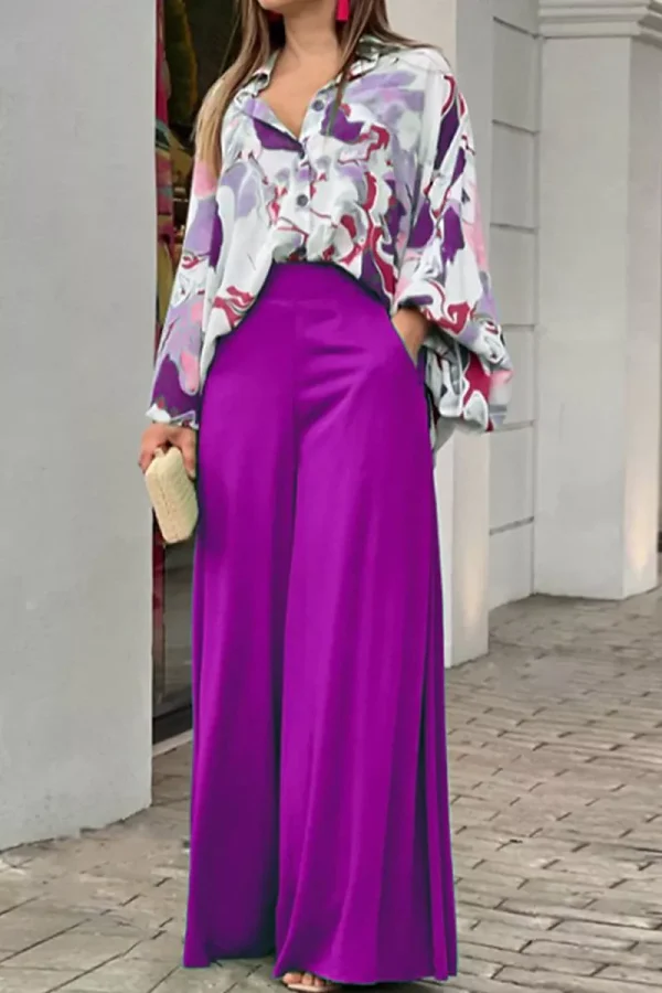 Women's Shirt Pants Sets Graphic Light Green Pink Blue Print Long Sleeve Casual Holiday Fashion Neon & Bright Shirt Collar Loose Fit Spring &  Fall 2025 - $25.99