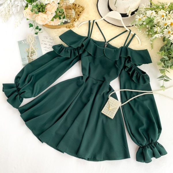 2025 Sexy Ruffles Spring Autumn Off Shoulder Mini Short Dress Party Spaghetti Strap Women Casual