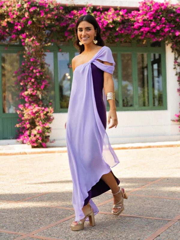 Zingj Irregular Mesh Patchwork Maxi Dress Women Fashion Sexy Sleeveless Backless Split Dresses Summer Lady Party Beach Robes Dark purple-S