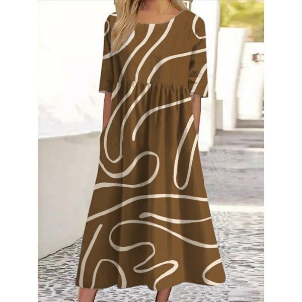 Women's Midi Dress Casual Dress Skater Dress Summer Dress Fashion Modern Daily Weekend Regular Fit Floral Half Sleeve V Neck Navy Blue Brown Green Summer