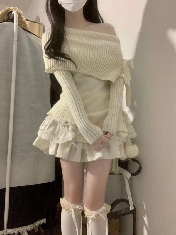 One-shoulder Knitwear Sweater - XL, White