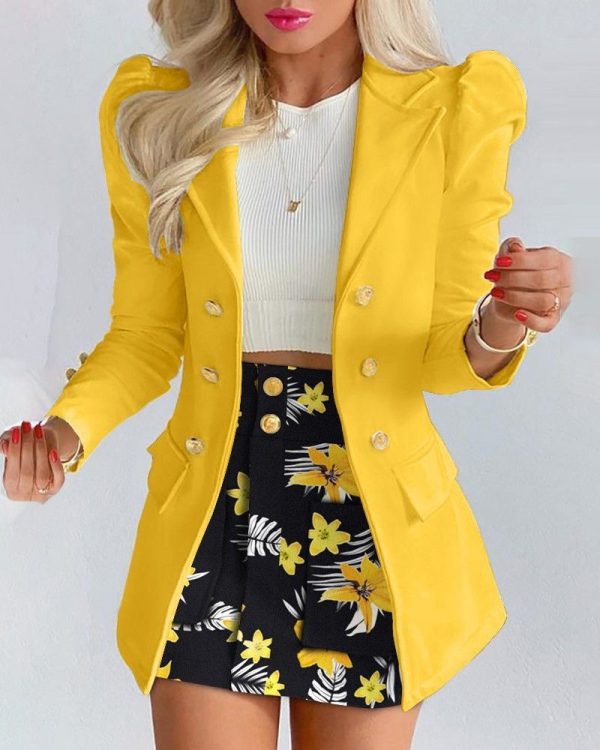 Women's Elegant Plaid Print Blazers Skirt Two Piece Set Spring Summer Fashion Long Sleeve Coat And