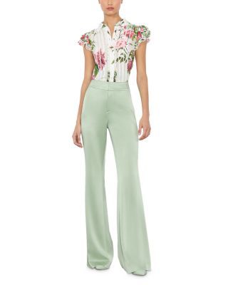 Alice and Olivia Minda Silk Ruffled Blouse - White Floral