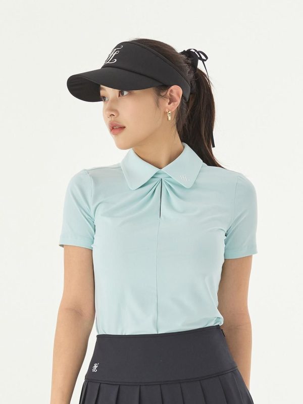 FL Front Shirring T-shirt [BLUE GREEN]