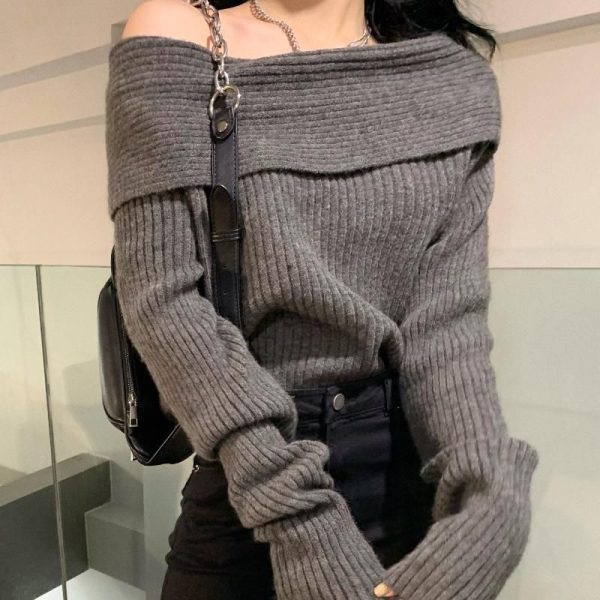 Off Shoulder Sexy Pullovers Sweater Women Autumn Winter Fashion Long Sleeve Knitted Sweaters Women